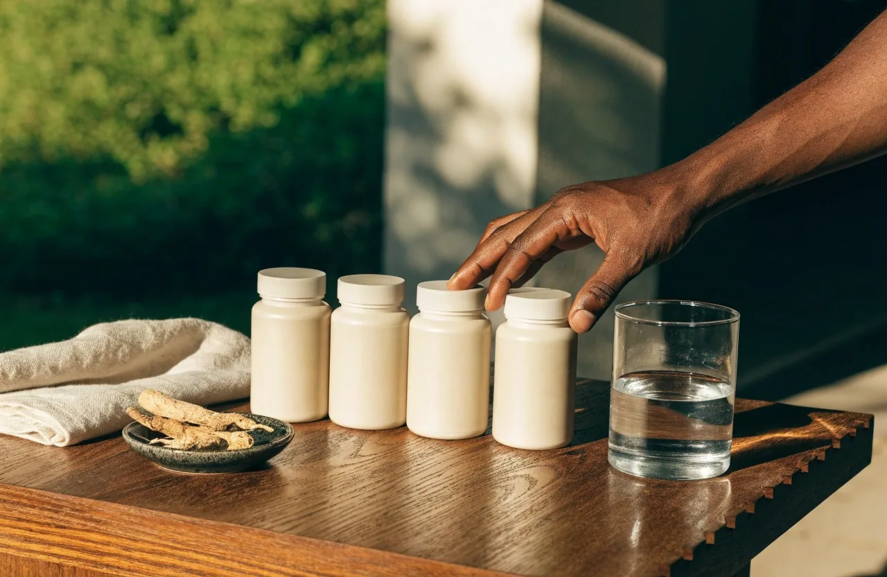 A clear glass of water on a timber ledge beside a folded linen napkin