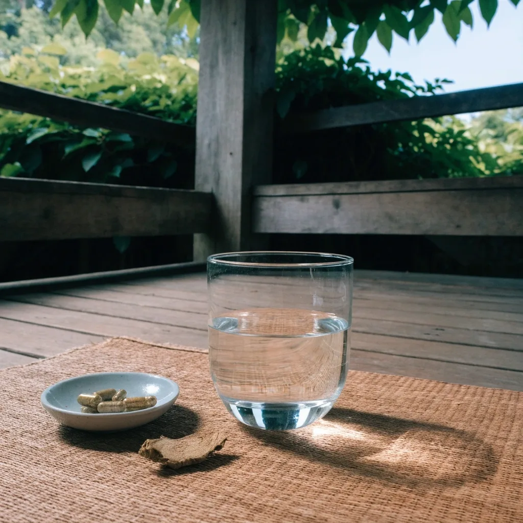 Natural supplement capsules resting on folded linen in soft daylight
