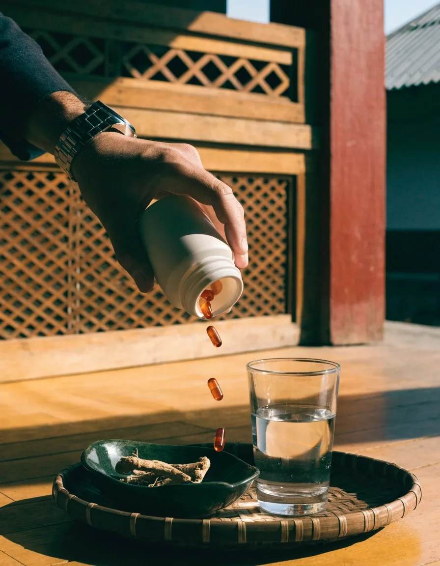 Dried ginseng root pieces scattered on a linen cloth
